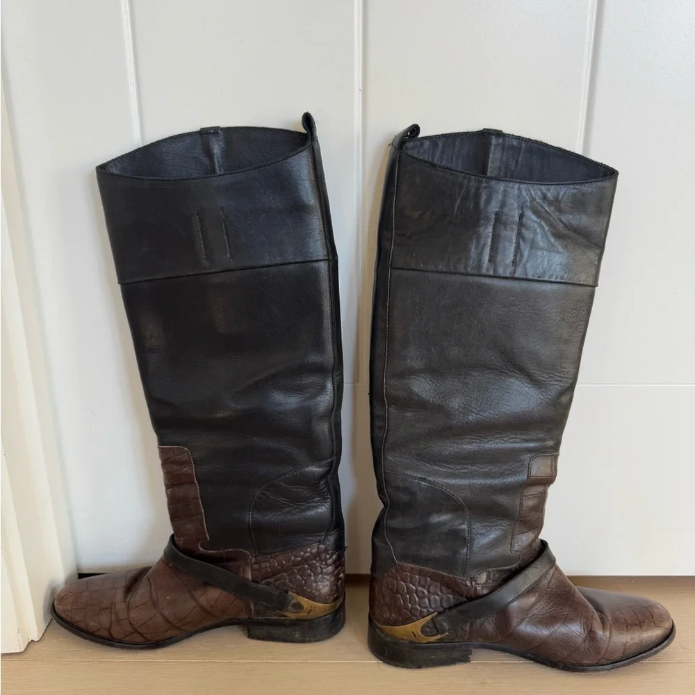Golden Goose pull on croc leather riding boots size 39 9